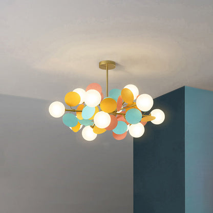 Leaf and Glass Globe Branching Ceiling Chandelier - Arrielight