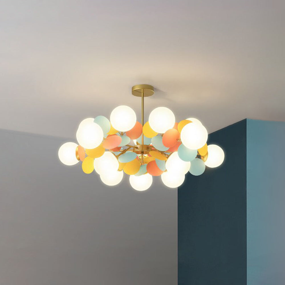 Leaf and Glass Globe Branching Ceiling Chandelier - Arrielight