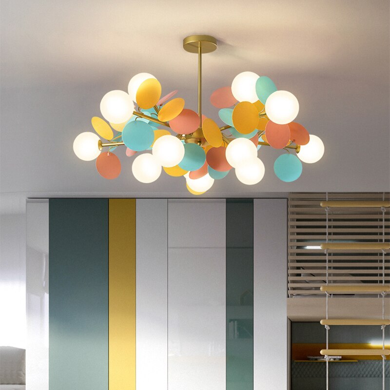 Leaf and Glass Globe Branching Ceiling Chandelier - Arrielight