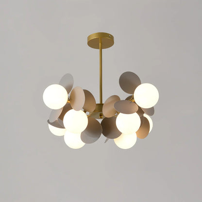Leaf and Glass Globe Branching Ceiling Chandelier - Arrielight