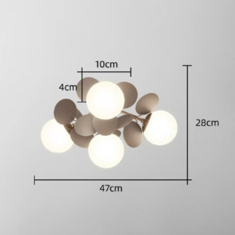 Leaf and Glass Globe Branching Ceiling Chandelier - Arrielight
