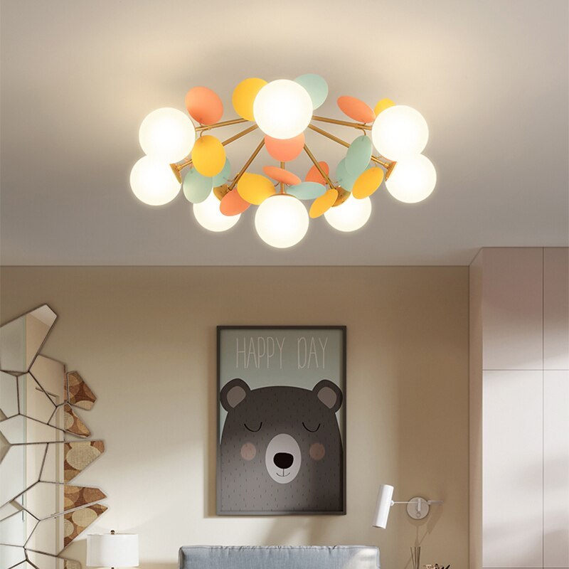 Leaf and Glass Globe Branching Ceiling Chandelier - Arrielight