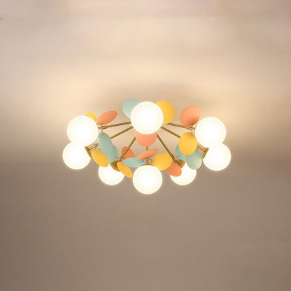 Leaf and Glass Globe Branching Ceiling Chandelier - Arrielight