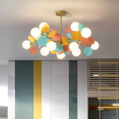 Leaf and Glass Globe Branching Ceiling Chandelier - Arrielight