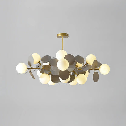 Leaf and Glass Globe Branching Ceiling Chandelier - Arrielight