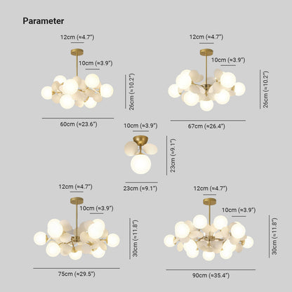 Leaf and Glass Globe Branching Ceiling Chandelier - Arrielight