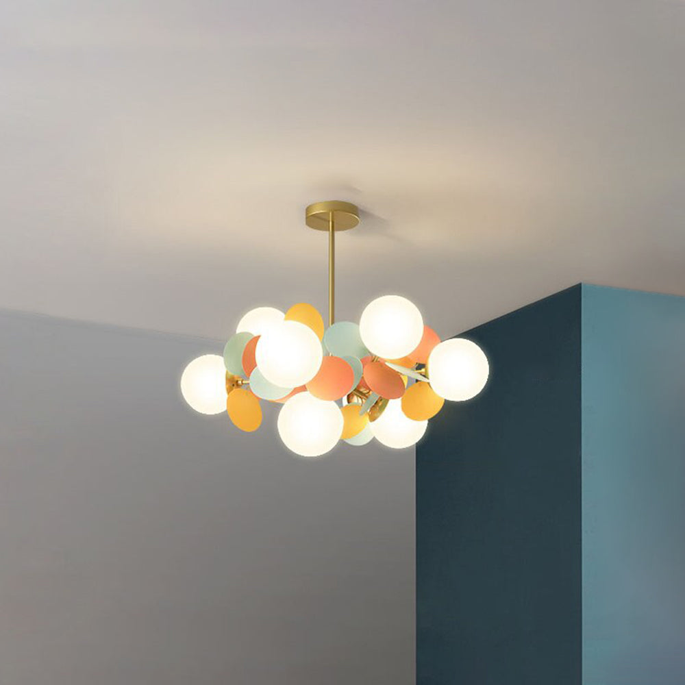 Leaf and Glass Globe Branching Ceiling Chandelier - Arrielight