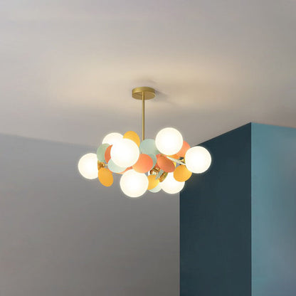 Leaf and Glass Globe Branching Ceiling Chandelier - Arrielight