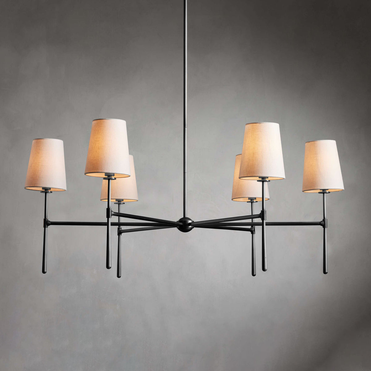 Linen Shade Mid-Century 6 Light Chandelier - Arrielight