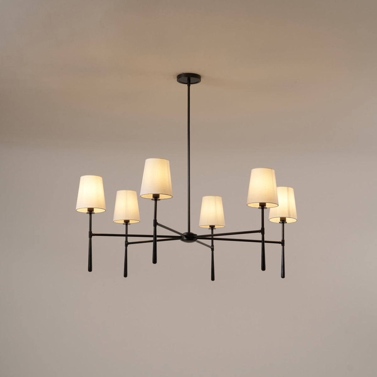 Linen Shade Mid-Century 6 Light Chandelier - Arrielight