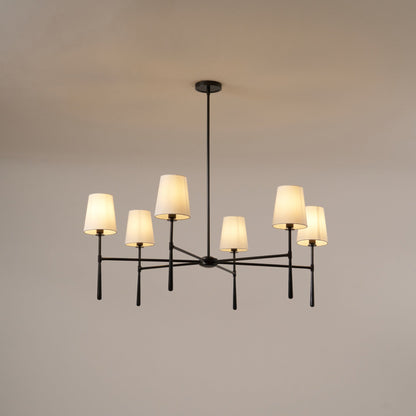 Linen Shade Mid-Century 6 Light Chandelier - Arrielight
