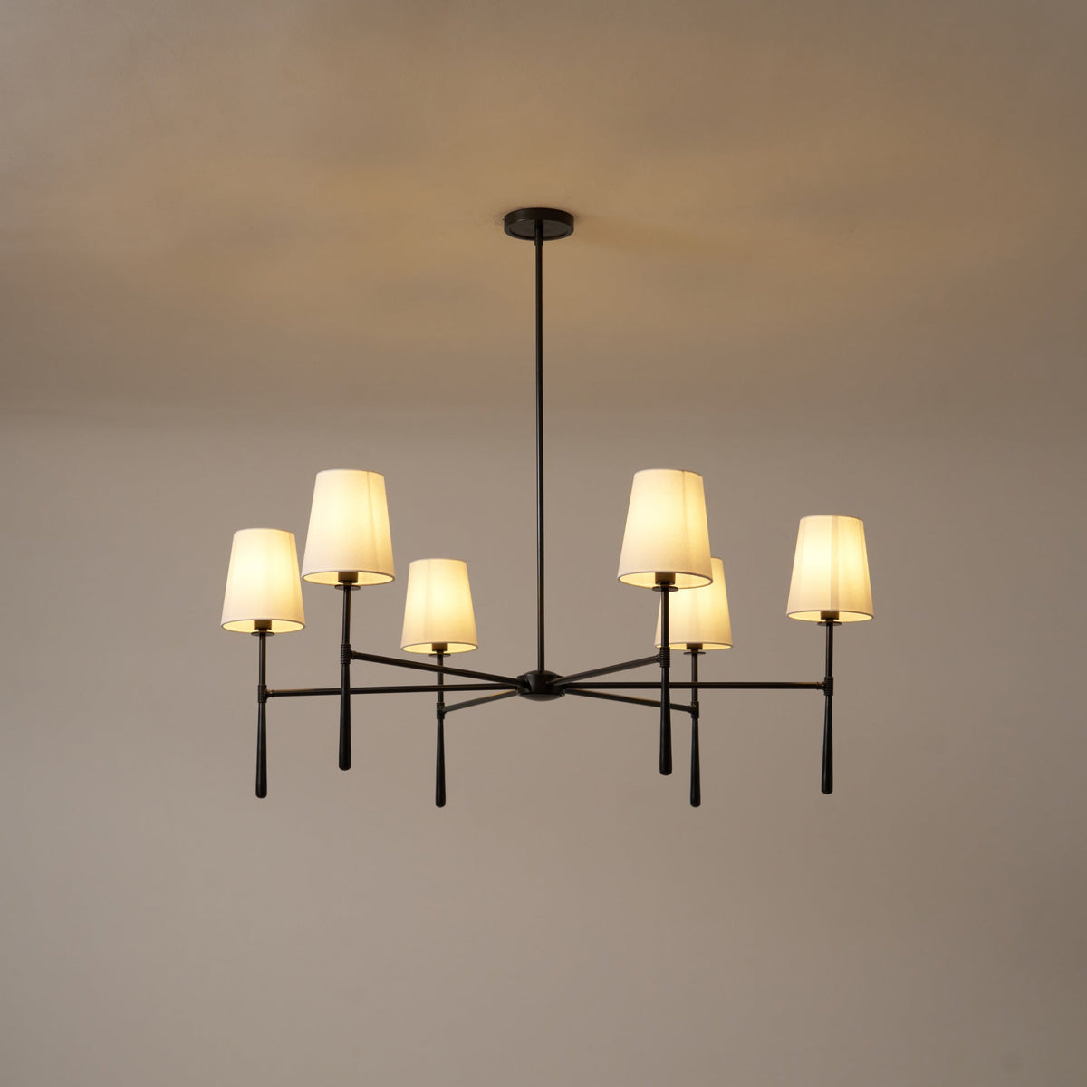 Linen Shade Mid-Century 6 Light Chandelier - Arrielight