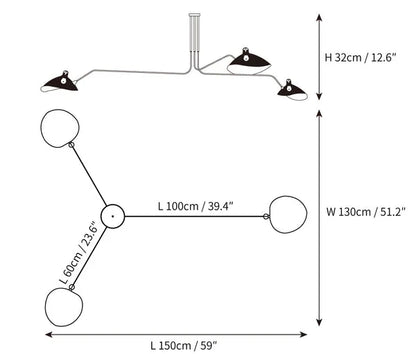 Black Ceiling Light with Rotating Arms – Modern Adjustable Chandelier