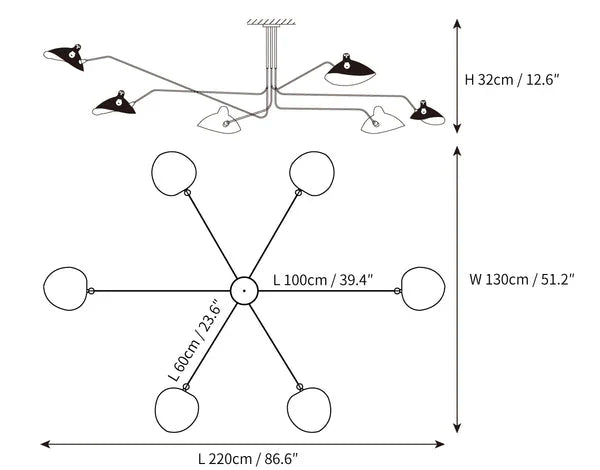 Black Ceiling Light with Rotating Arms – Modern Adjustable Chandelier