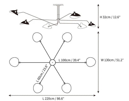 Black Ceiling Light with Rotating Arms – Modern Adjustable Chandelier