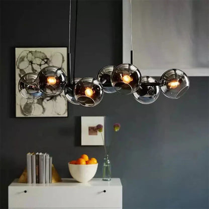 Modern Chandelier with Glass Globes – Designer Pendant Light with Smoked Shades and Circular Frame