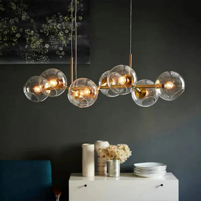 Modern Chandelier with Glass Globes – Designer Pendant Light with Smoked Shades and Circular Frame
