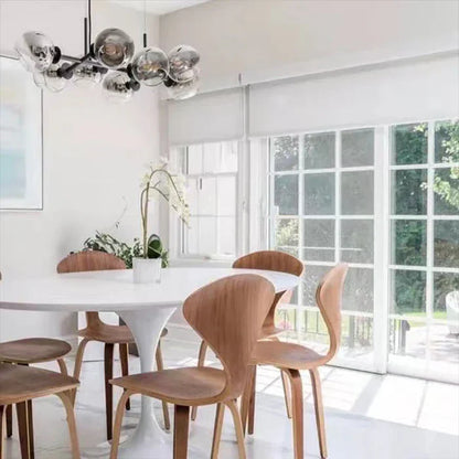 Modern Chandelier with Glass Globes – Designer Pendant Light with Smoked Shades and Circular Frame