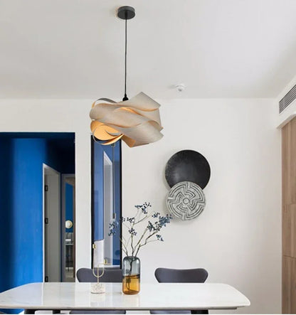 Modern Pendant Light with Curved Wooden Design