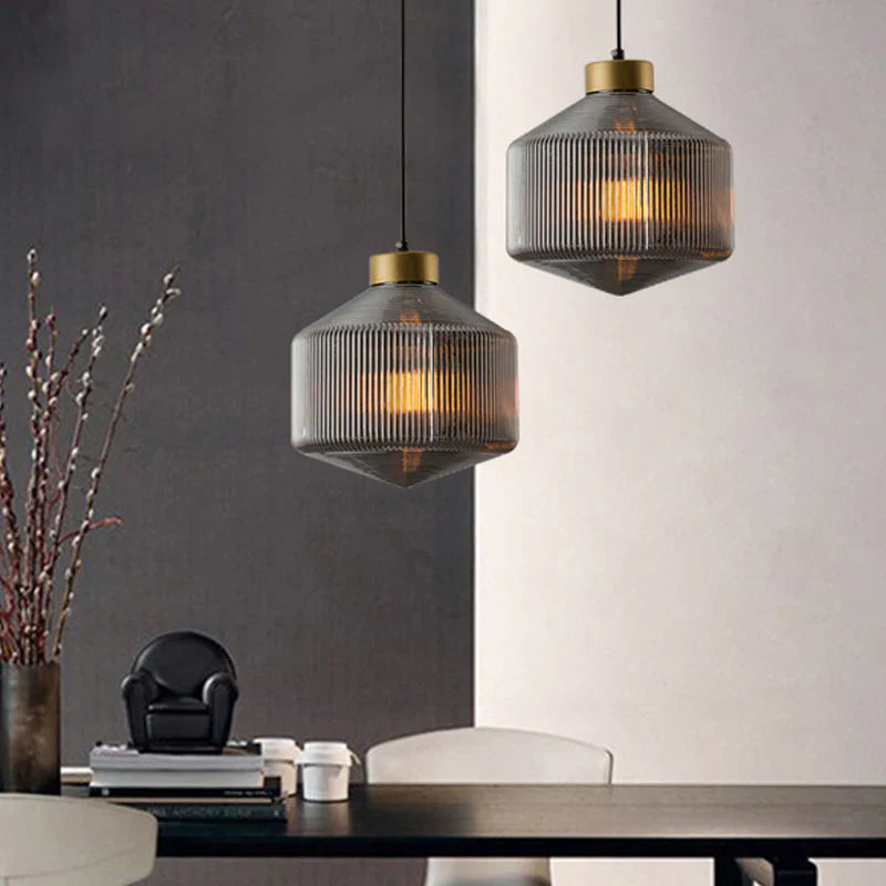 Elegant Glass Pendant Light with Ribbed Shade