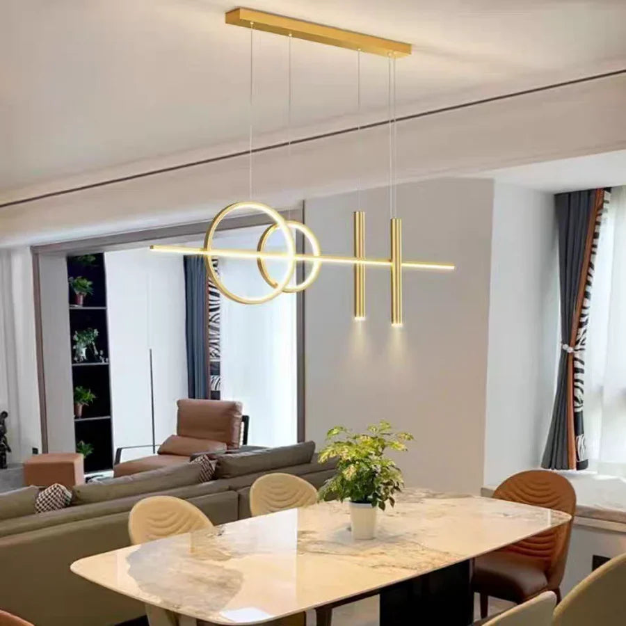 Modern LED Pendant Light – Geometric Design Ceiling Lighting for Living Room and Dining Area