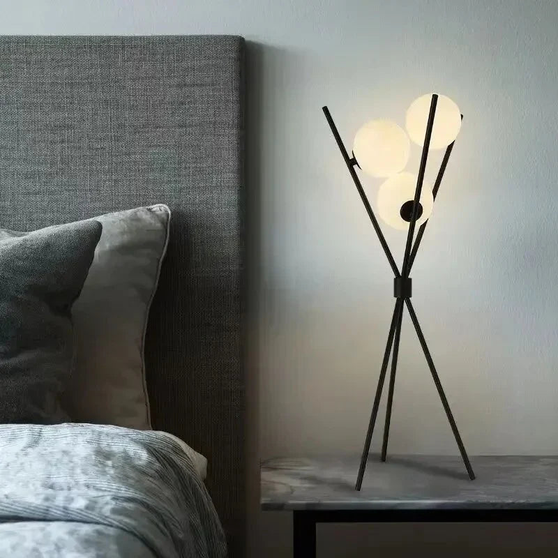 Designer LED Floor & Table Lamp with Moon-Shaped Shades on Tripod Base