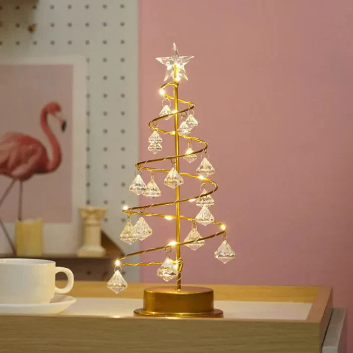 LED Decorative Christmas Tree with Crystal Accents & Gold Base