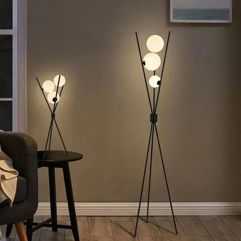 Designer LED Floor & Table Lamp with Moon-Shaped Shades on Tripod Base
