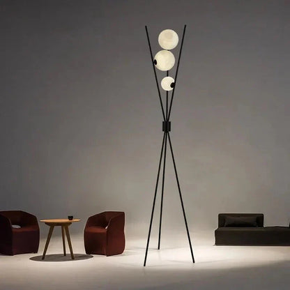 Designer LED Floor & Table Lamp with Moon-Shaped Shades on Tripod Base