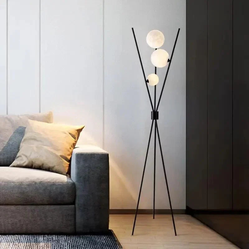 Designer LED Floor & Table Lamp with Moon-Shaped Shades on Tripod Base