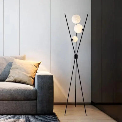 Designer LED Floor & Table Lamp with Moon-Shaped Shades on Tripod Base