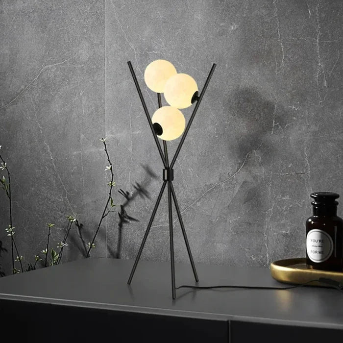 Designer LED Floor & Table Lamp with Moon-Shaped Shades on Tripod Base