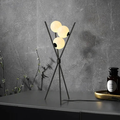 Designer LED Floor & Table Lamp with Moon-Shaped Shades on Tripod Base