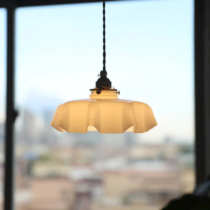 Retro Pendant Lights with Coloured Glass Shades and Brass Finish