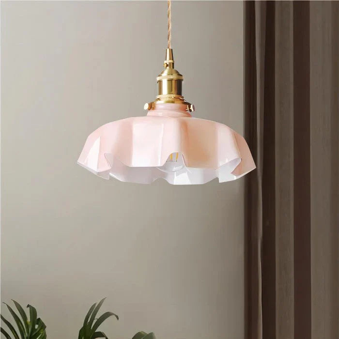 Retro Pendant Lights with Coloured Glass Shades and Brass Finish