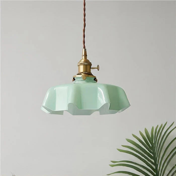 Retro Pendant Lights with Coloured Glass Shades and Brass Finish