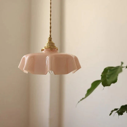 Retro Pendant Lights with Coloured Glass Shades and Brass Finish