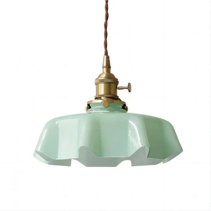 Retro Pendant Lights with Coloured Glass Shades and Brass Finish