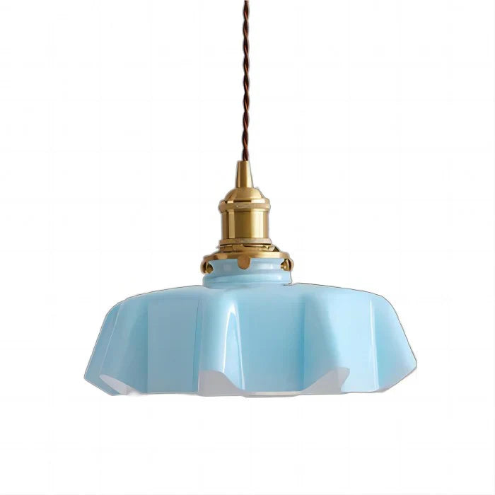 Retro Pendant Lights with Coloured Glass Shades and Brass Finish
