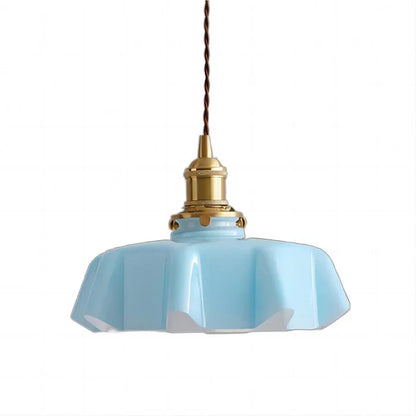 Retro Pendant Lights with Coloured Glass Shades and Brass Finish