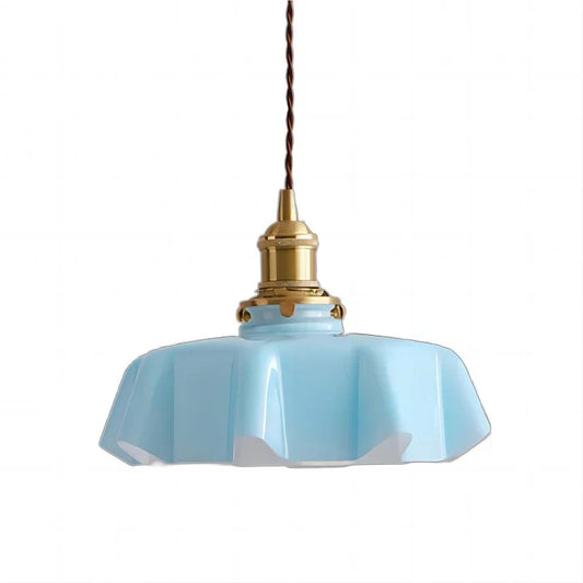 Retro Pendant Lights with Coloured Glass Shades and Brass Finish