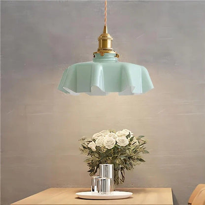 Retro Pendant Lights with Coloured Glass Shades and Brass Finish