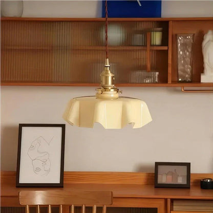 Retro Pendant Lights with Coloured Glass Shades and Brass Finish