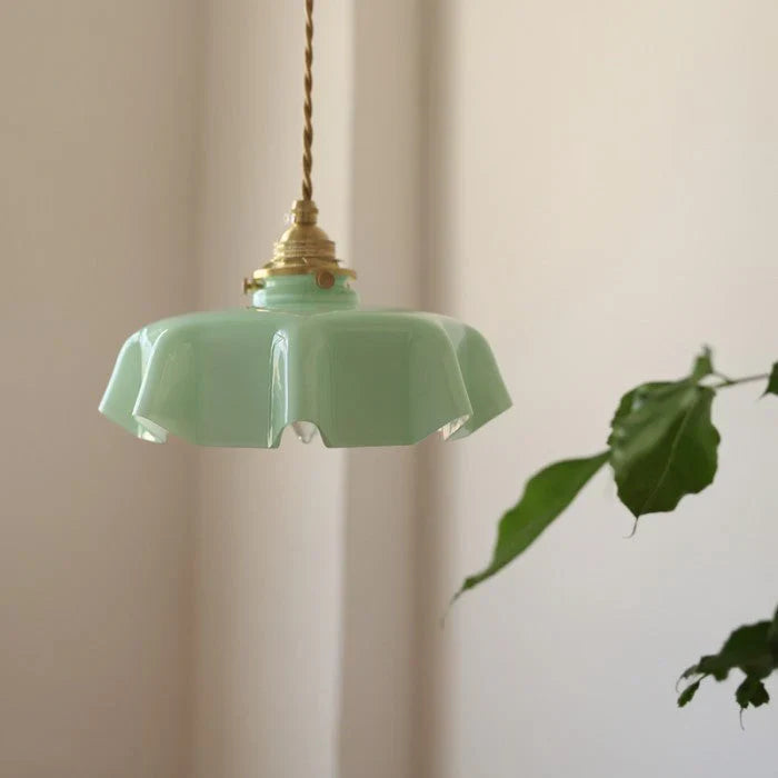 Retro Pendant Lights with Coloured Glass Shades and Brass Finish