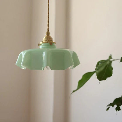 Retro Pendant Lights with Coloured Glass Shades and Brass Finish