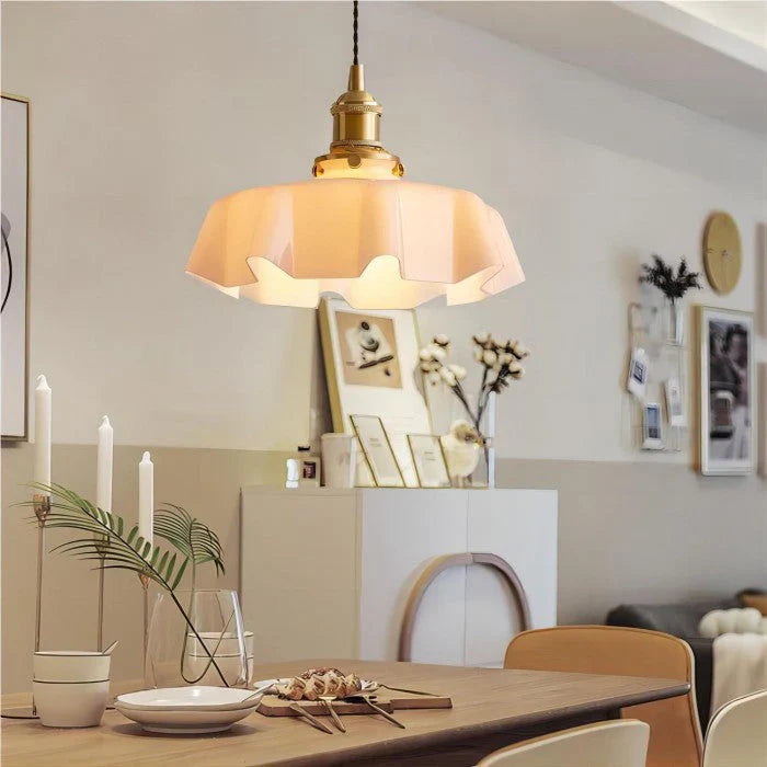 Retro Pendant Lights with Coloured Glass Shades and Brass Finish