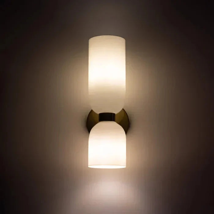 Double Wall Light with Smoked Glass & Gold Finish