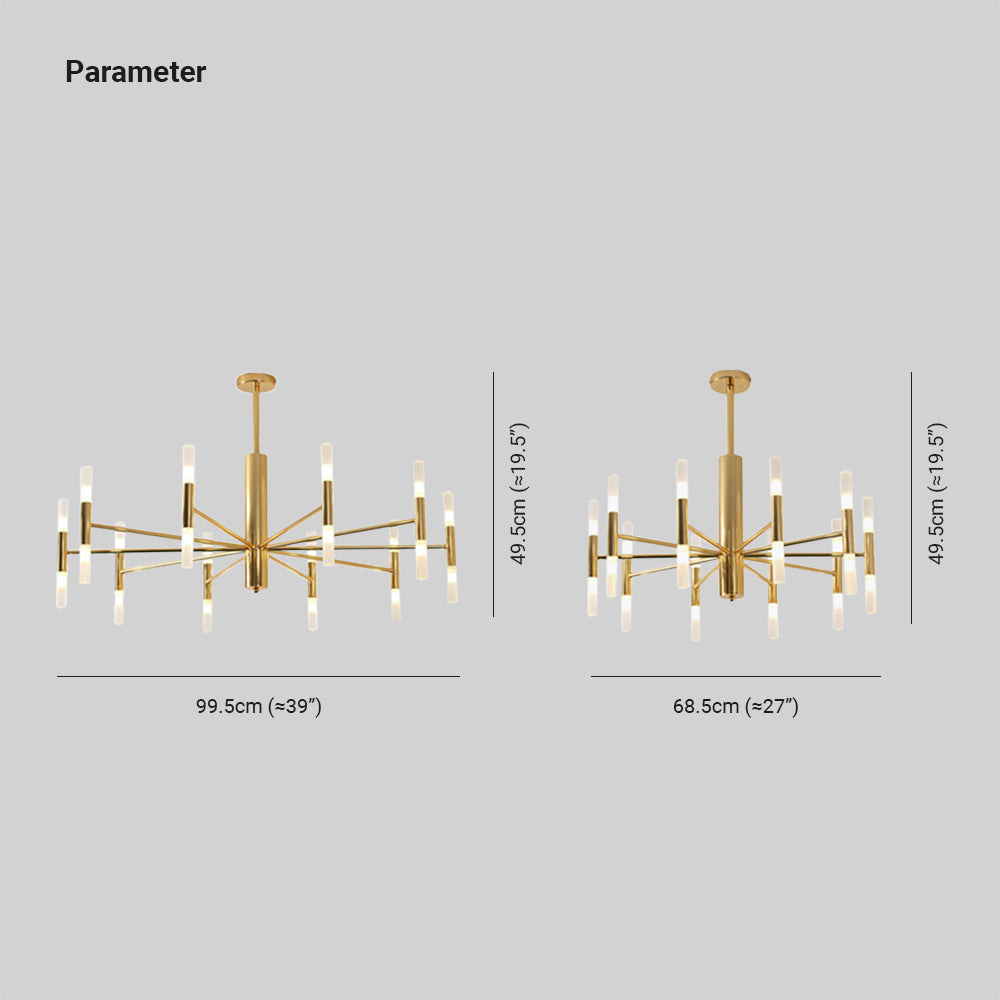 Cylindrical 20 Light Metal Chandelier with Frosted Tubes - Arrielight