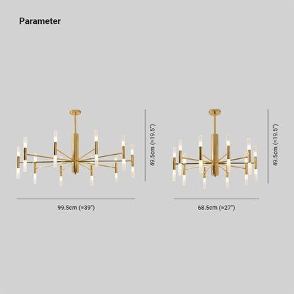 Cylindrical 20 Light Metal Chandelier with Frosted Tubes - Arrielight