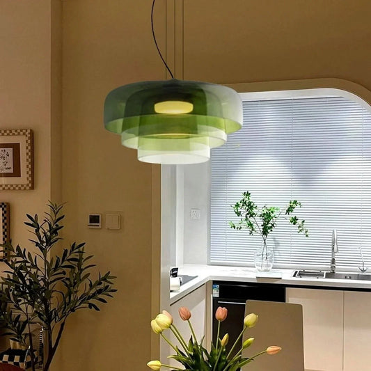 Modern Glass Pendant Light with Layered Shade – Retro-Inspired Design